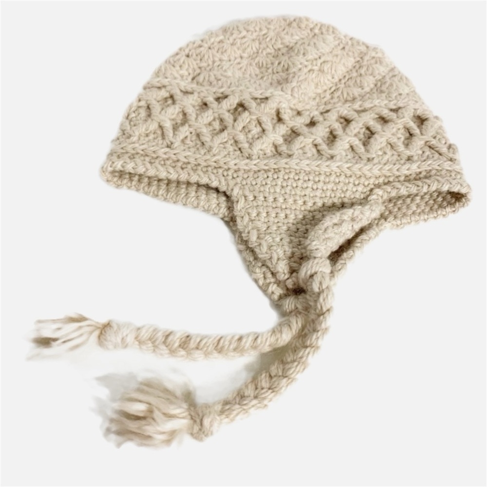 Unbranded Very Soft Lattice Knit Winter Hat Beanie Cap Ear Flaps Braided Ties